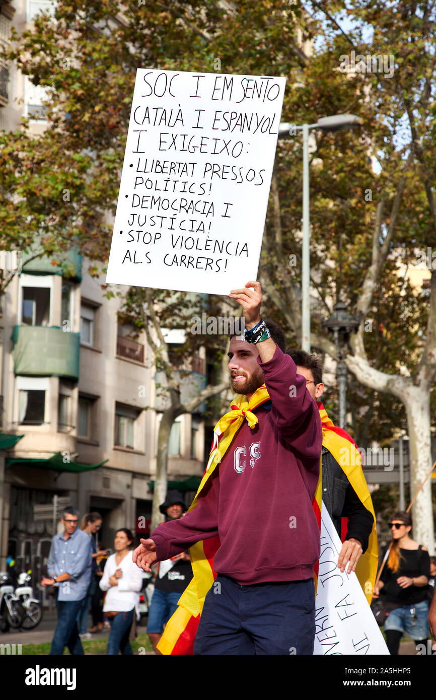 Indipendenza Catalana Marzo, Ottobre 19 2019, Barcellona. Foto Stock