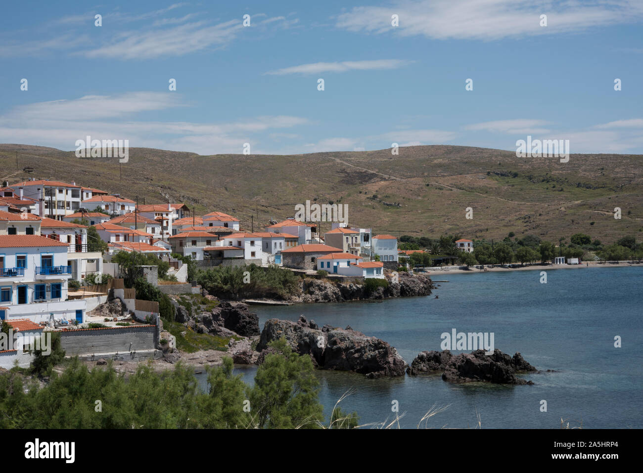 Sigri, un villaggio di pescatori a Lesbo, Grecia. Foto Stock