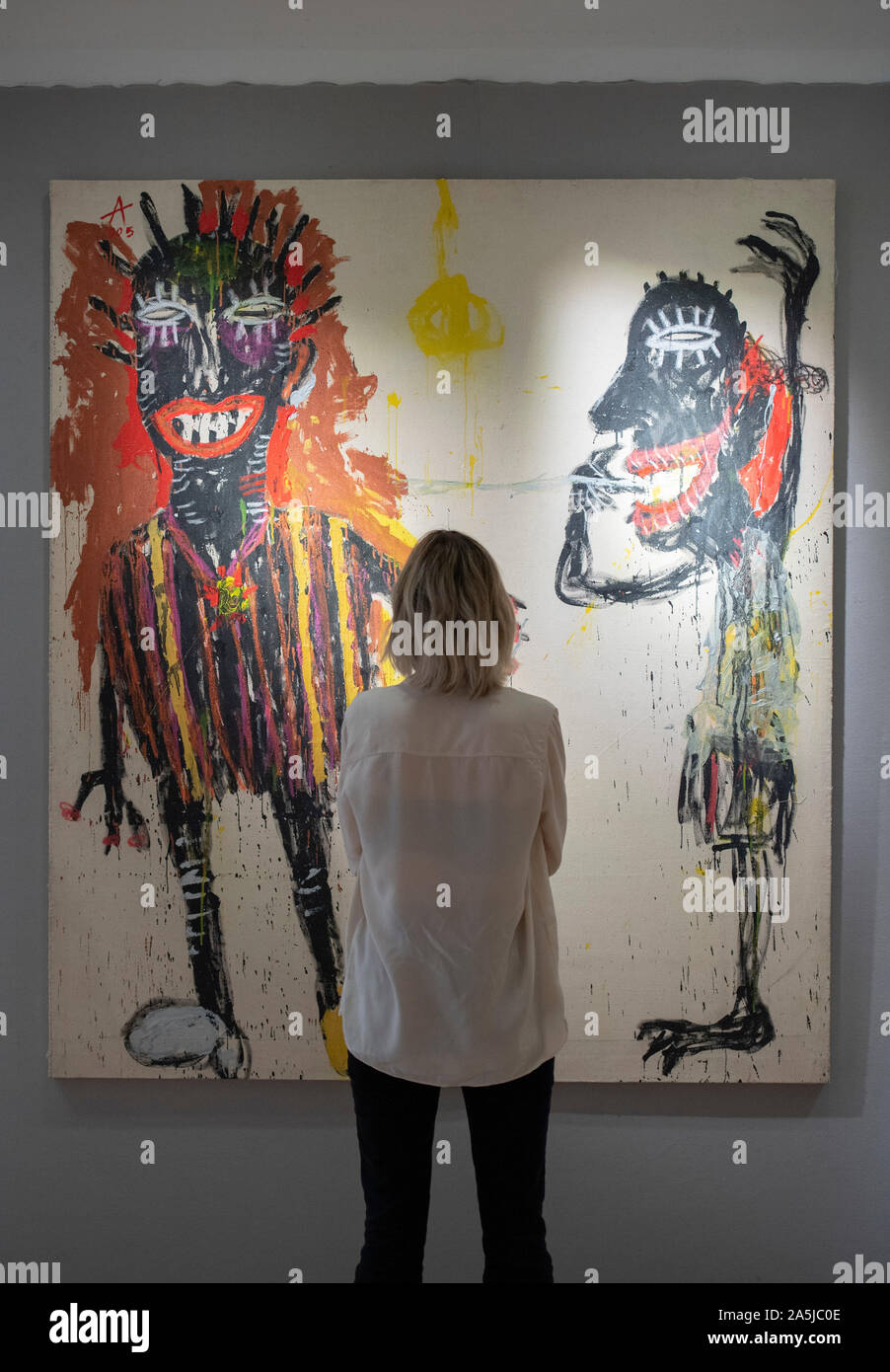 Bonhams, Londra, Regno Unito. Il 21 ottobre 2019. Islamici e indiani e di arte moderna e contemporanea e Centro Arte Orientale sulla vista in Bonhams prima della vendita su 22-23 ottobre. Immagine: Sabhan Adam (Siria, nato 1972), Untitled. €2,000-3,000. Credito: Malcolm Park/Alamy Live News. Foto Stock