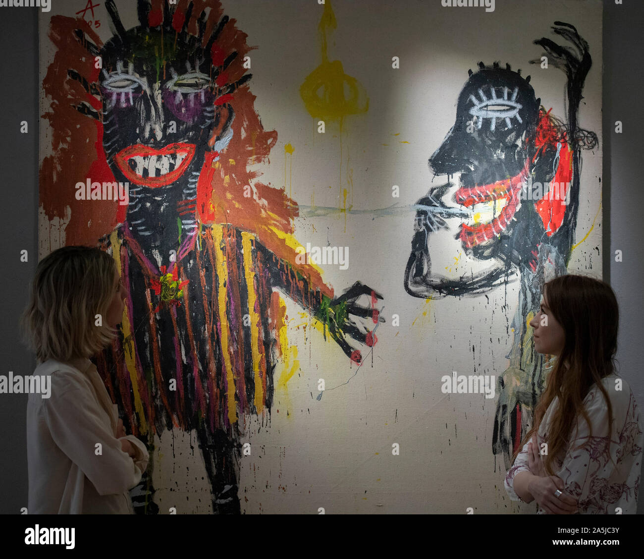 Bonhams, Londra, Regno Unito. Il 21 ottobre 2019. Islamici e indiani e di arte moderna e contemporanea e Centro Arte Orientale sulla vista in Bonhams prima della vendita su 22-23 ottobre. Immagine: Sabhan Adam (Siria, nato 1972), Untitled. €2,000-3,000. Credito: Malcolm Park/Alamy Live News. Foto Stock