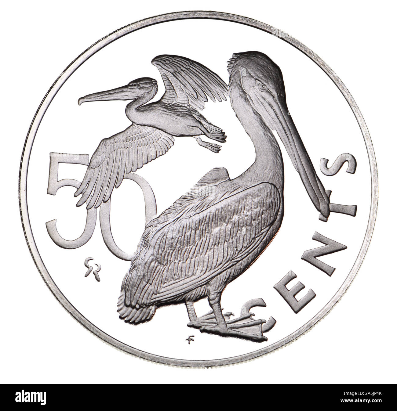 Moneta delle Isole Vergini Britanniche (1974) 50c - pellicani Foto Stock