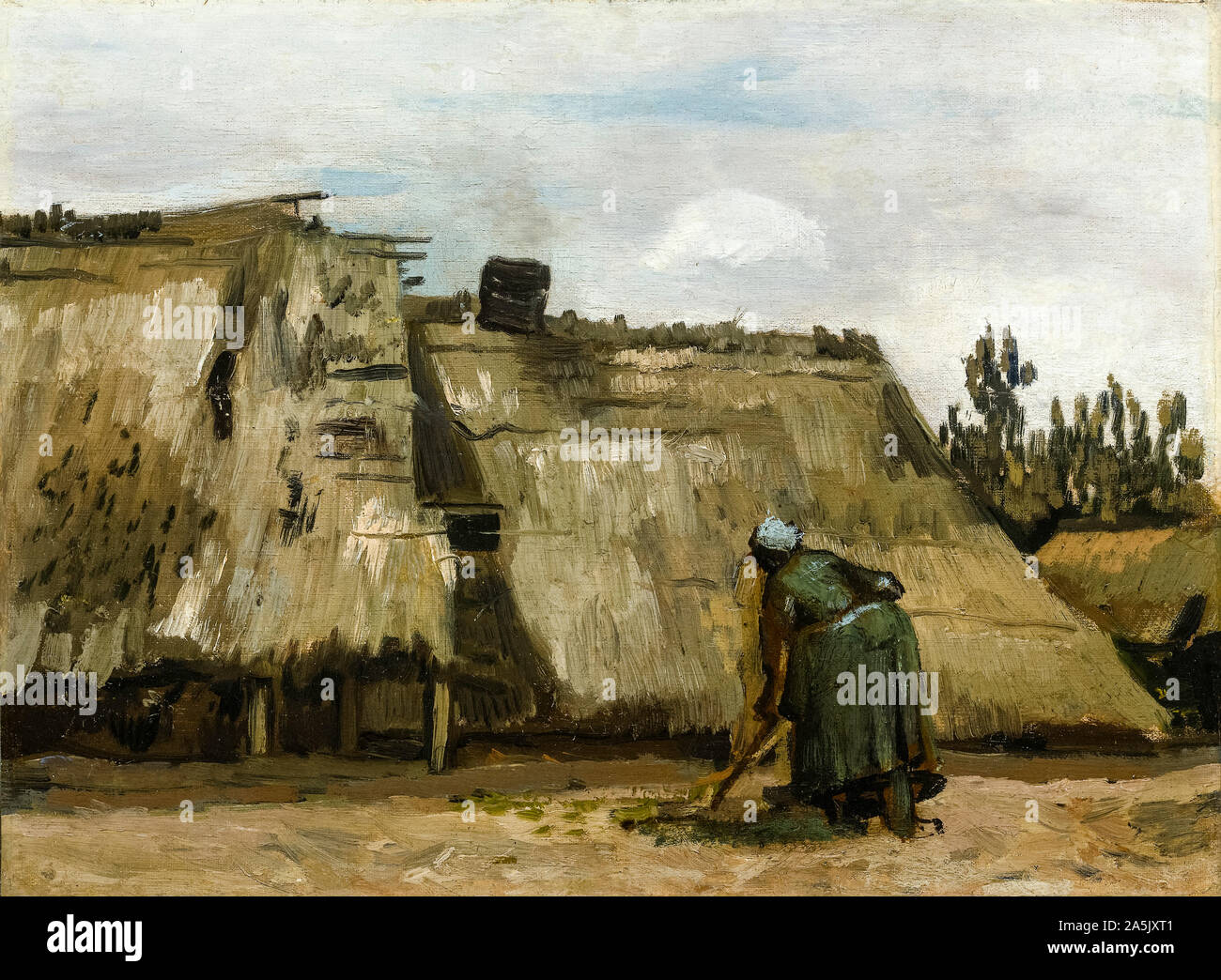 Vincent van Gogh, una contadina di scavare nella parte anteriore del suo Cottage, pittura, 1880-1890 Foto Stock
