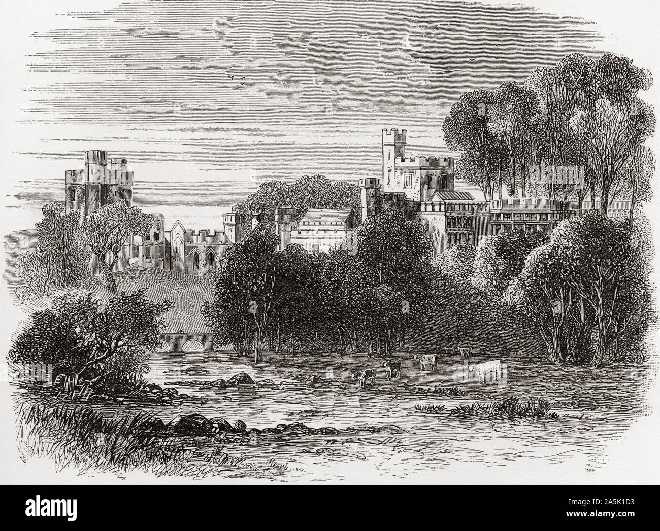 Haddon Hall, Bakewell, Derbyshire, Inghilterra, visto qui nel XIX secolo. In inglese da immagini, pubblicato 1890. Foto Stock