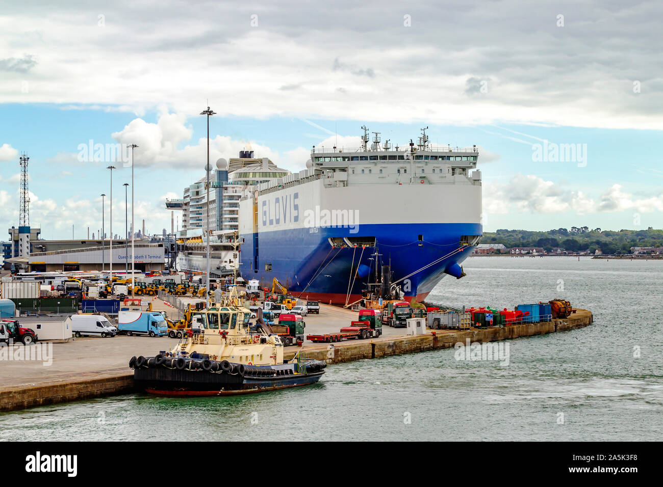 Gloivs Stella, IMO 9749570, veicoli carrier ormeggiate vicino al terminale di grano in Southampton docks, Hampshre, UK. Foto Stock