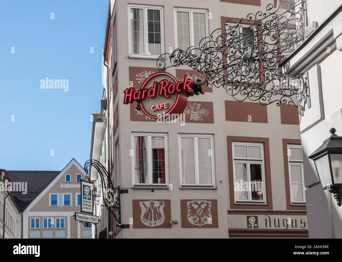 Hard Rock Cafe segno esteriore, Platzl 1, Monaco di Baviera, Germania Foto Stock