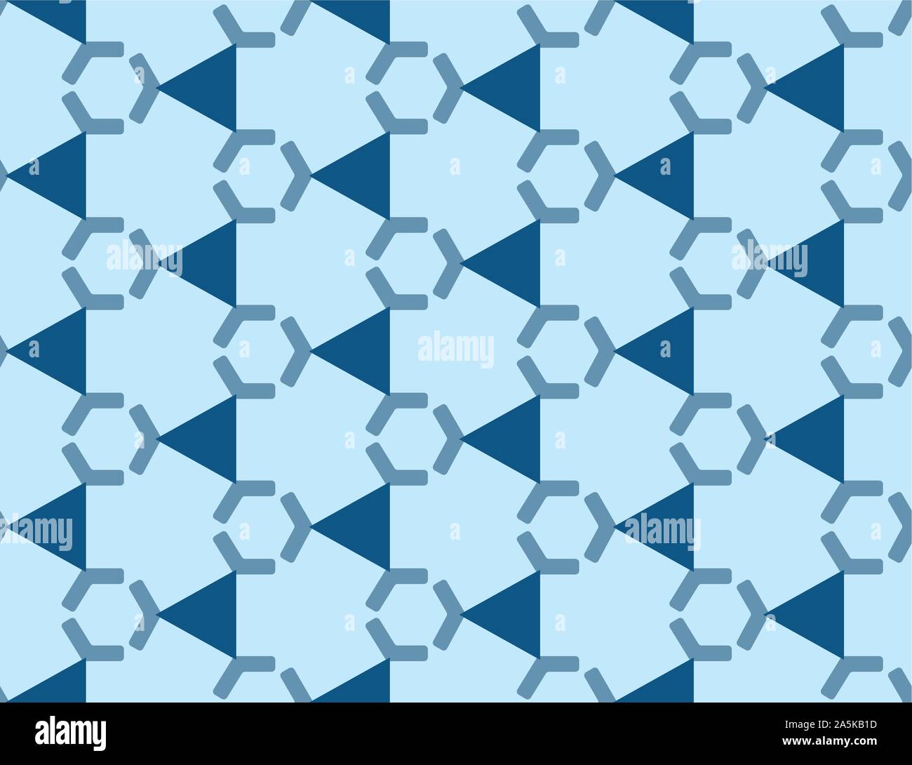 Vector seamless disegno geometrico. Forma blu scuro esagoni e triangoli su fondo azzurro. Illustrazione Vettoriale