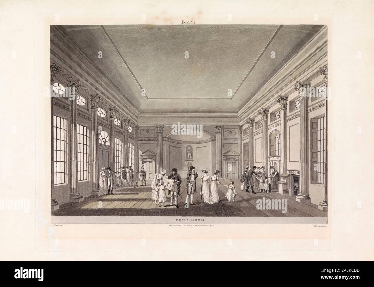La camera della pompa. Dopo una incisione datata 1804. Più tardi la colorazione. L'edificio nella Chiesa abbaziale cantiere a Bath, Inghilterra ancora serve rinfreschi, come è mostrato in questo inizio del XIX secolo opera d'arte. Foto Stock