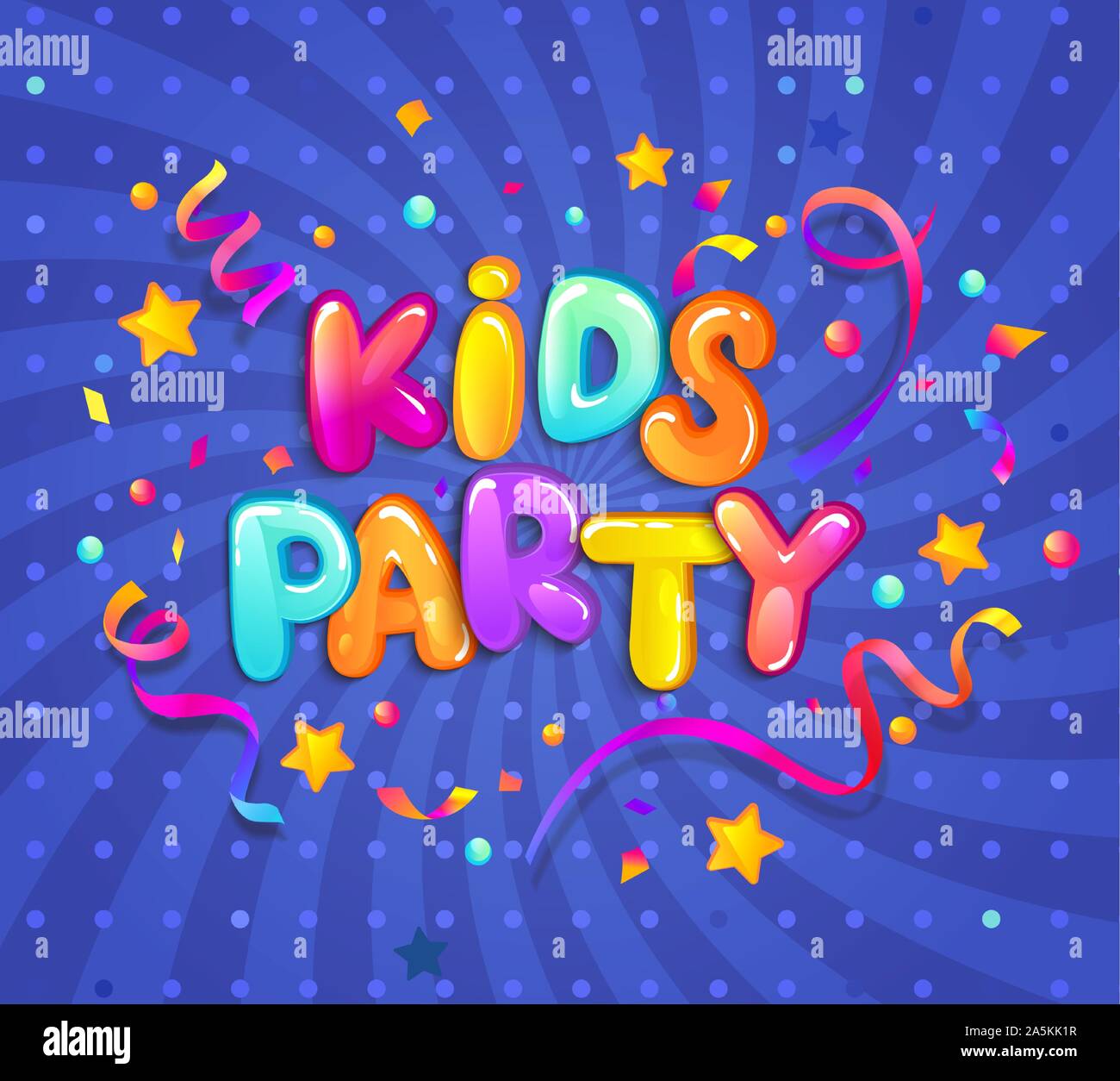 Kids party banner con serpentina. Illustrazione Vettoriale