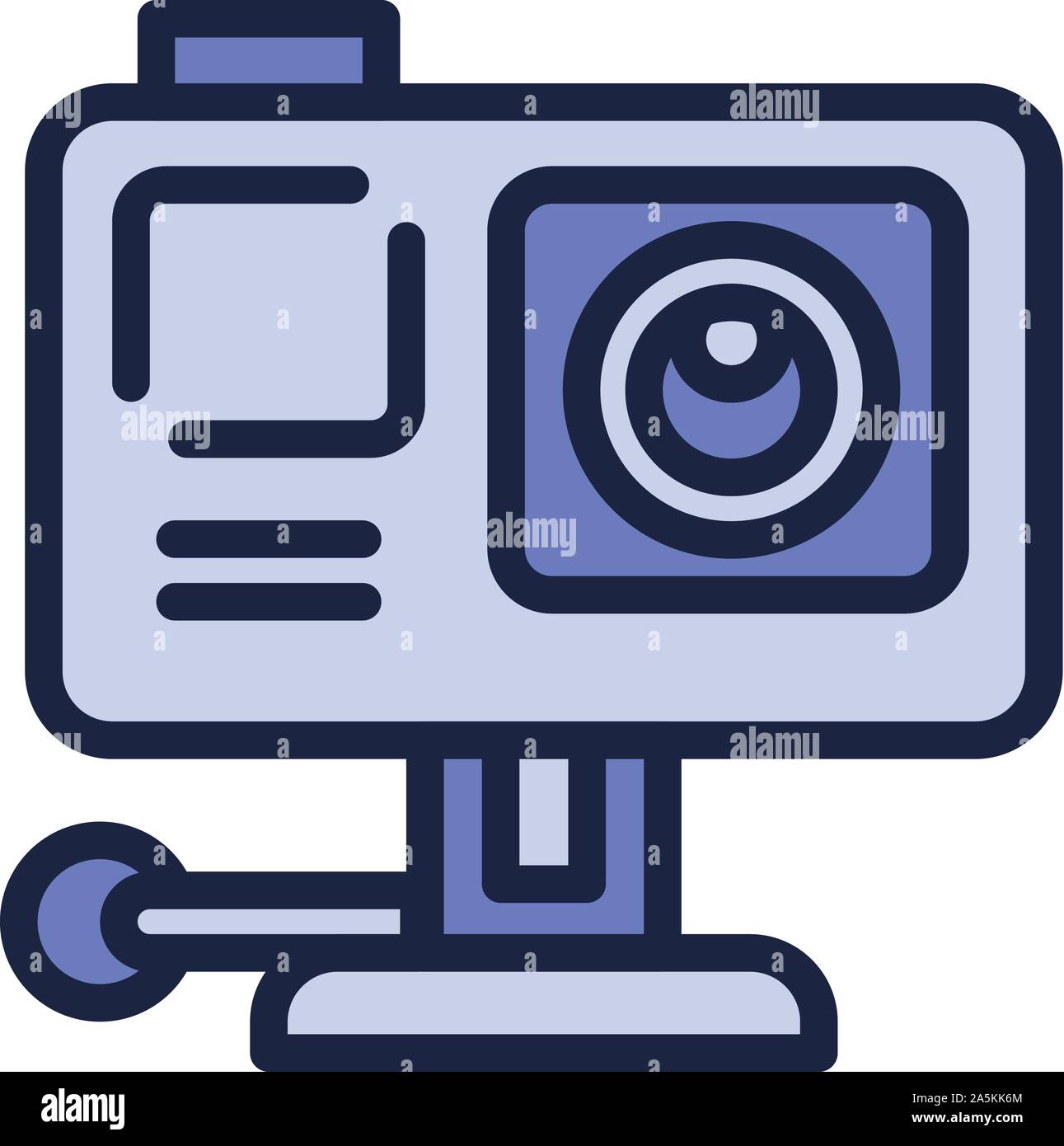 Azione icona della fotocamera. Azione di contorno della fotocamera icona vettore per il web design isolato su sfondo bianco Illustrazione Vettoriale