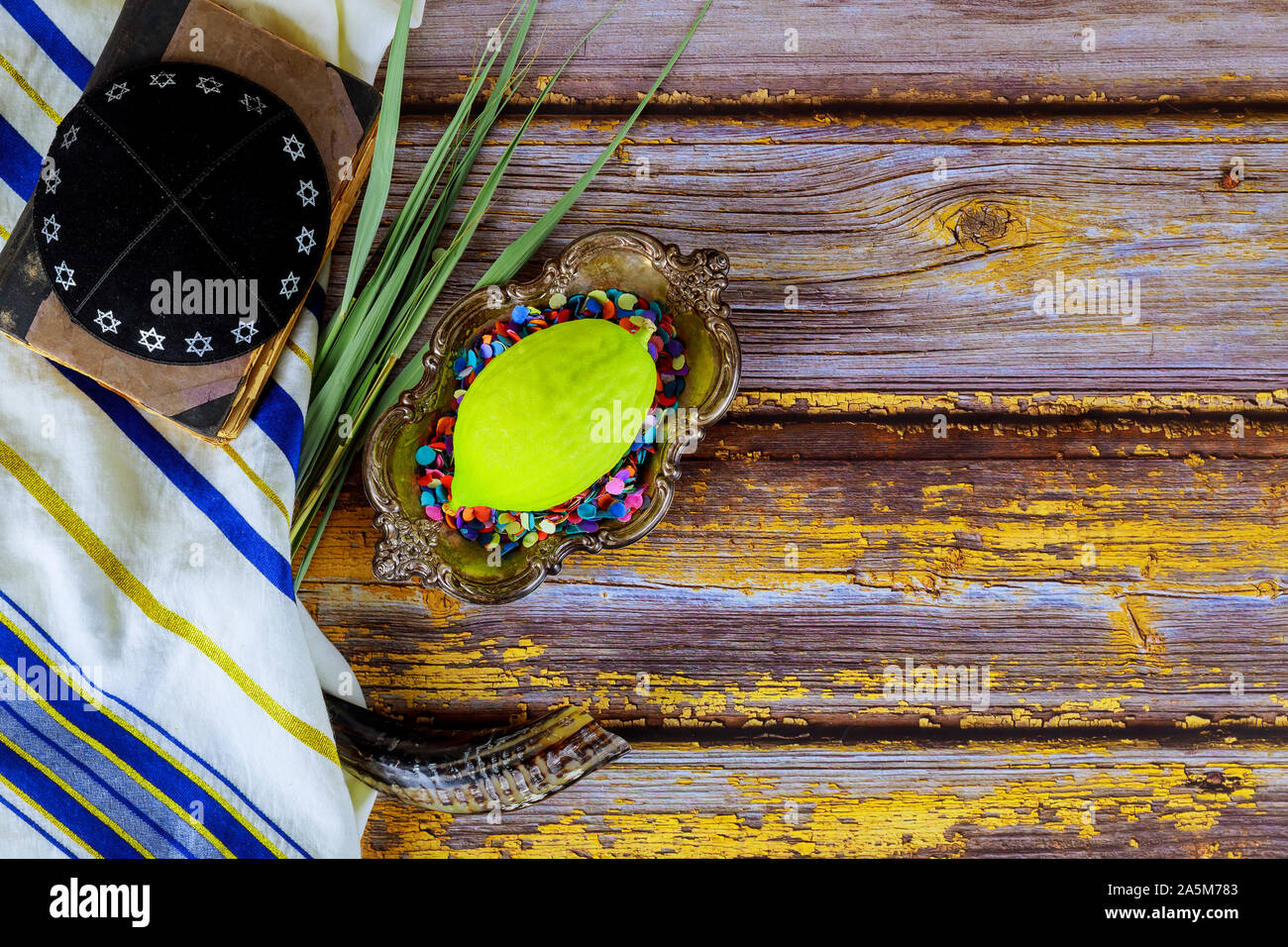 Rituale ebraico festival di Sukkot in ebraico simbolo religioso Etrog, Foto Stock