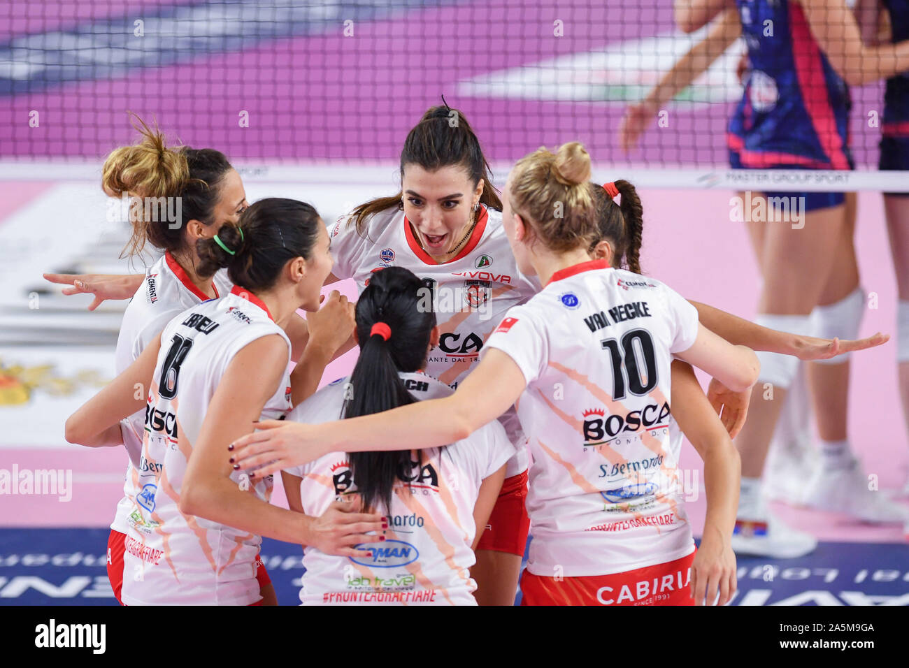 La felicità Bosca S. Bernardo Cuneo durante Savino Del Bene Scandicci vs Bosca S.Bernardo Cuneo, Scandicci (FI), Italia, 19 ott 2019, Pallavolo griglia Foto Stock