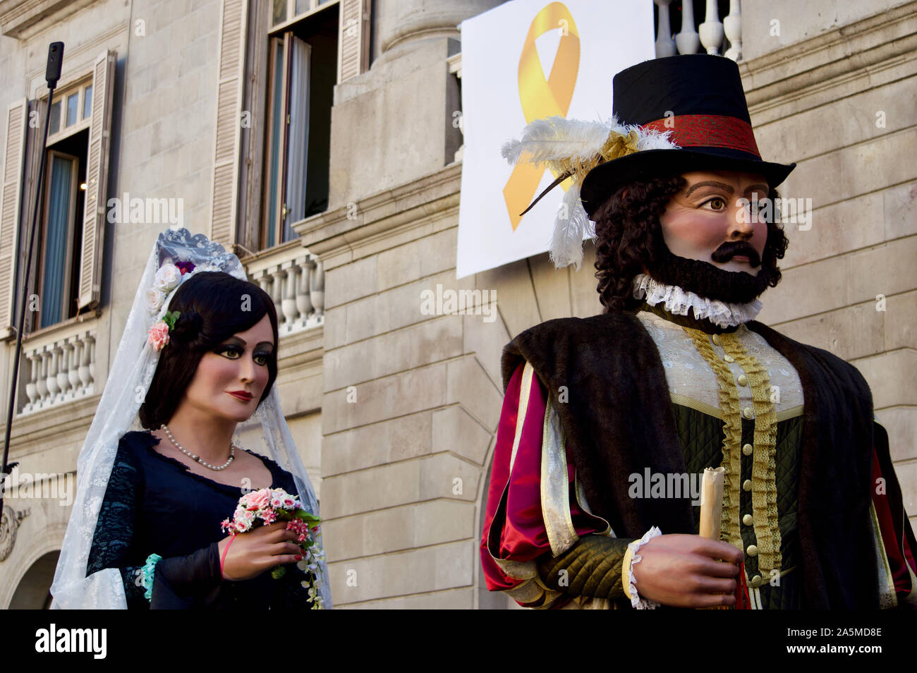 La Parata dei giganti durante la Merce Festival 2019 a Placa de Sant Jaume a Barcellona, Spagna Foto Stock