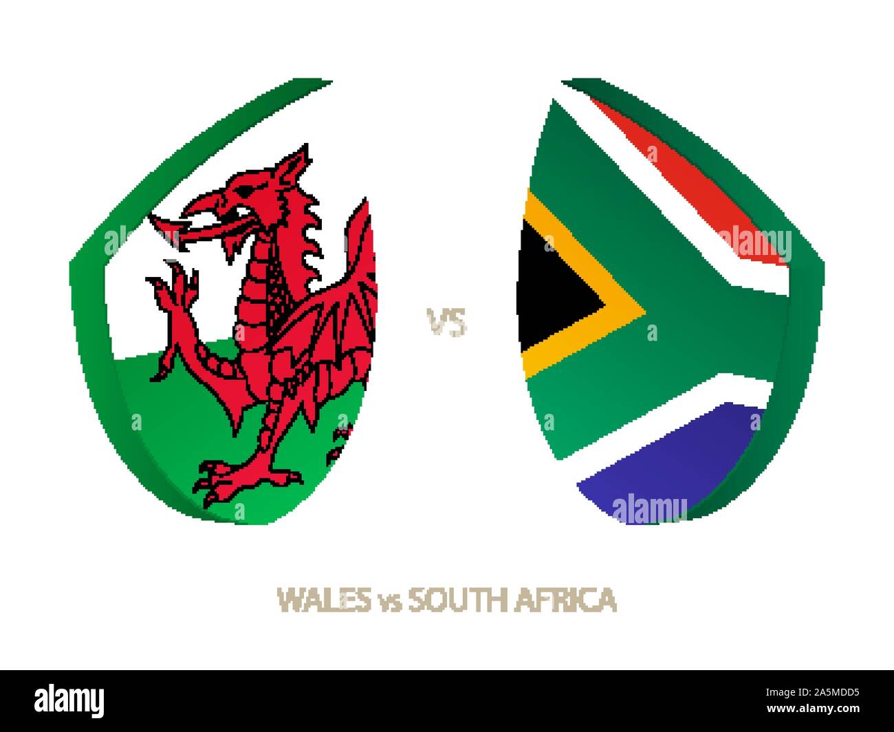 V Galles del Sud Africa, icona per il torneo di rugby. Rugby icona vettore. Illustrazione Vettoriale