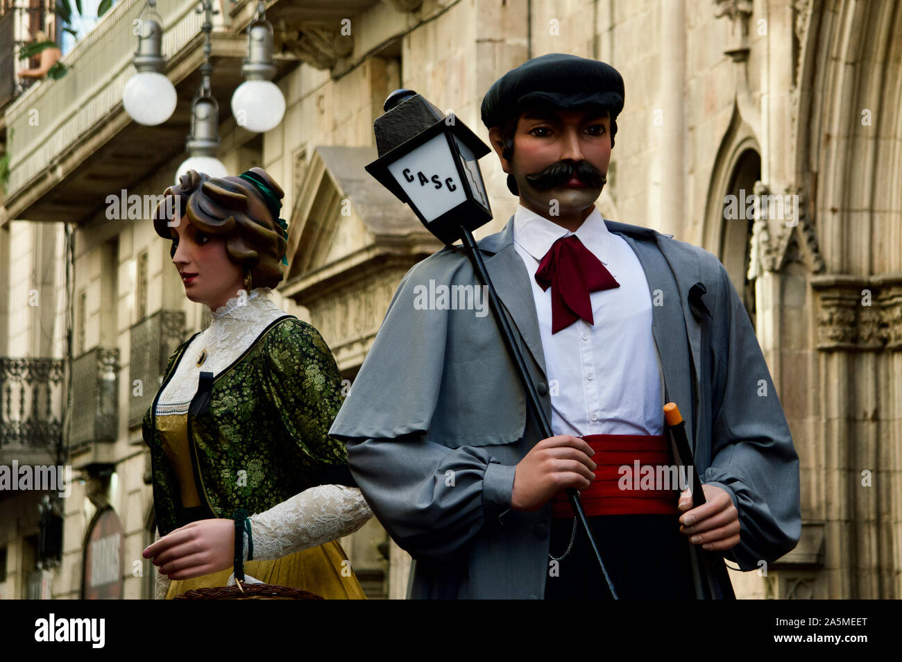 La Parata dei giganti durante la Merce Festival 2019 a Placa de Sant Jaume a Barcellona, Spagna Foto Stock