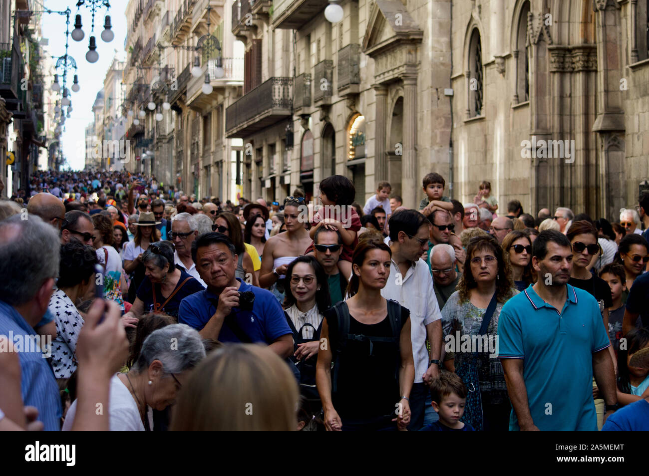 La Parata dei giganti durante la Merce Festival 2019 a Placa de Sant Jaume a Barcellona, Spagna Foto Stock