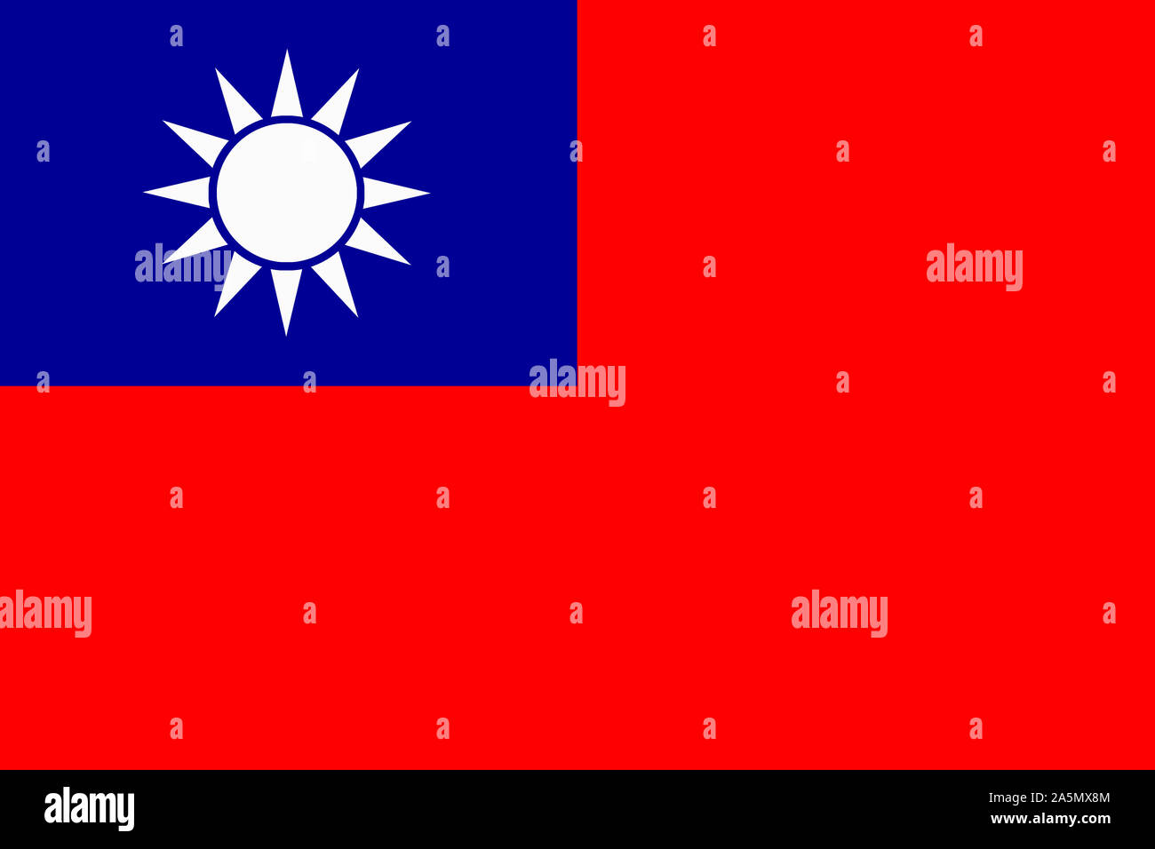 Una bandiera di Taiwan illustrazione dello sfondo blu cielo bianco sole interamente in terra rossa Foto Stock