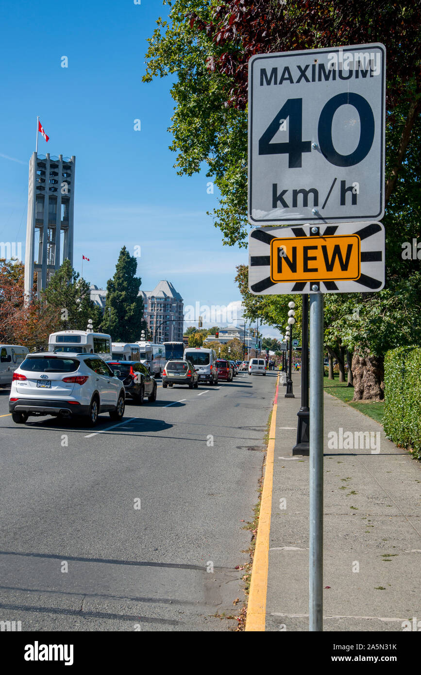 Victoria, British Columbia, Canada. Segnale di limite di velocità. Foto Stock