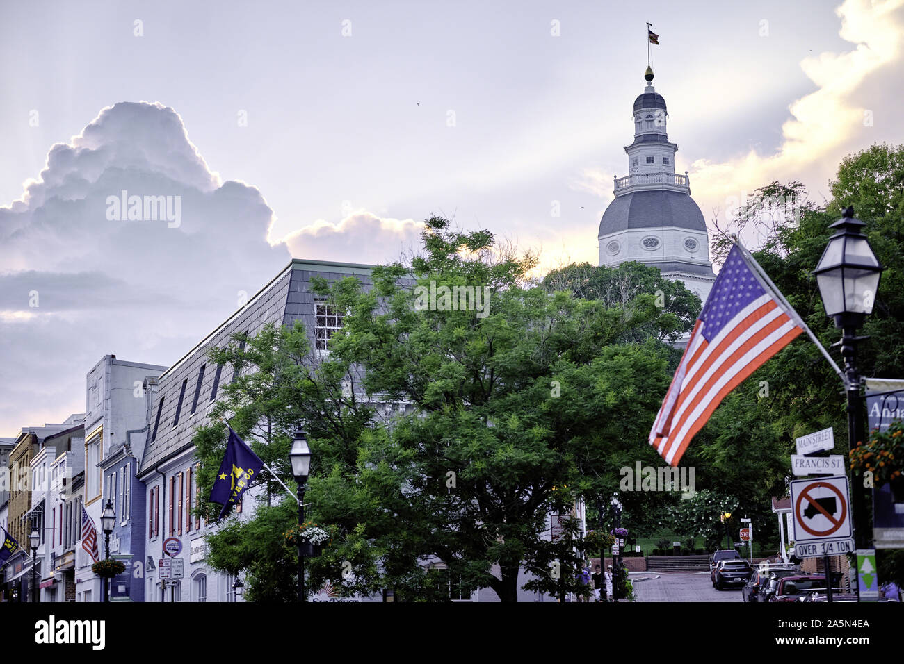 Annapolis Street View con il Campidoglio,, Maryland Foto Stock