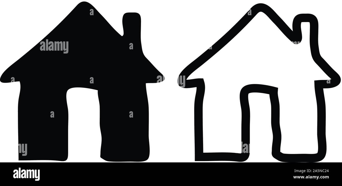 Icona home, arte disegnare in bianco e nero e lo stile linea Illustrazione Vettoriale
