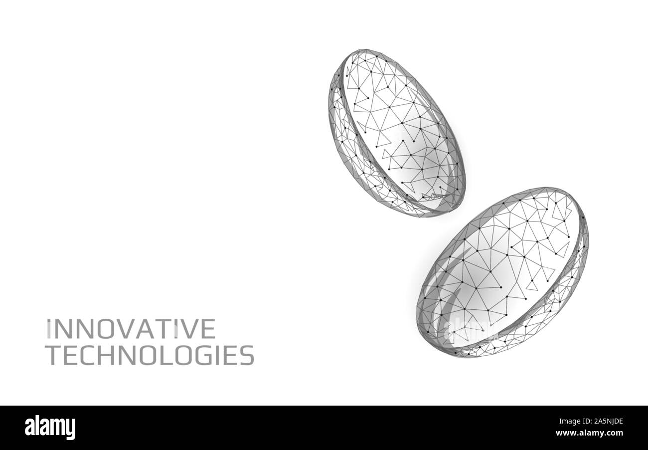 Lenti a contatto 3D a basso concetto di poli. Assistenza medica per la cura della vista degli occhi. Correzione dell'occhiale isolata. Vettore modello marketing pubblicitario Illustrazione Vettoriale