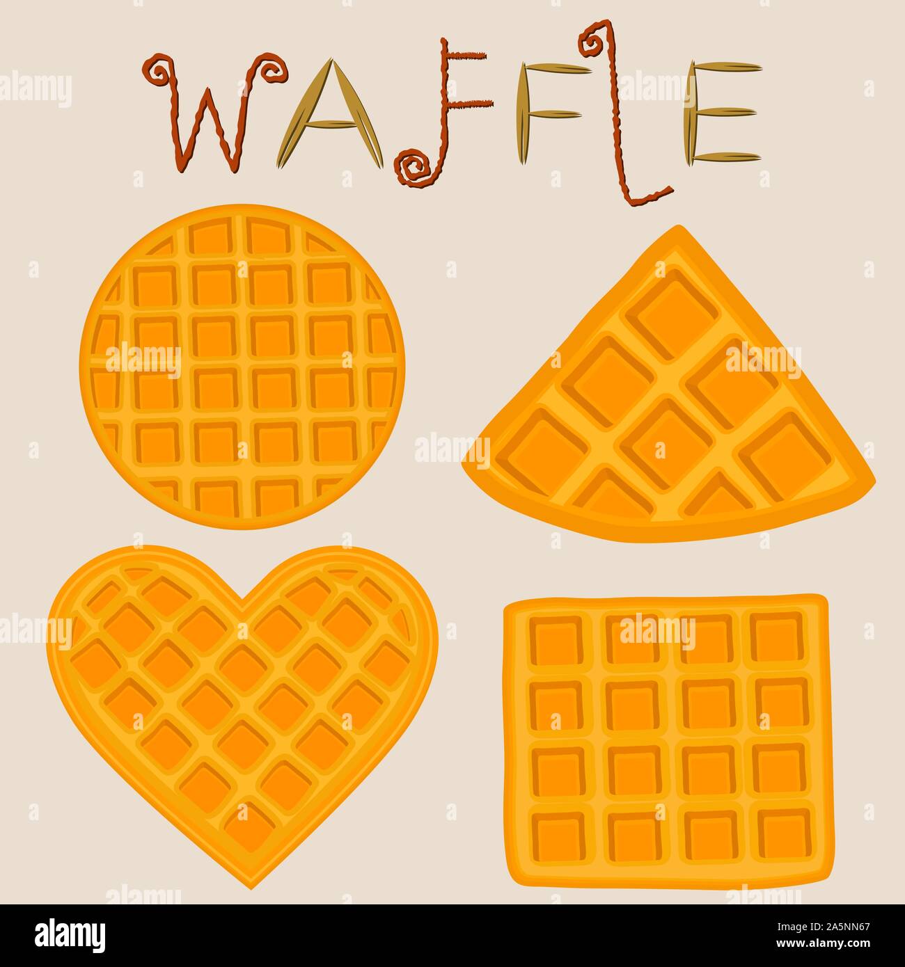 Icona vettore illustrazione logo per impostare varie cialde dolci. Disegno Waffle consistente della fetta diversi dessert pasticceria, wafer con cioccolato. Illustrazione Vettoriale