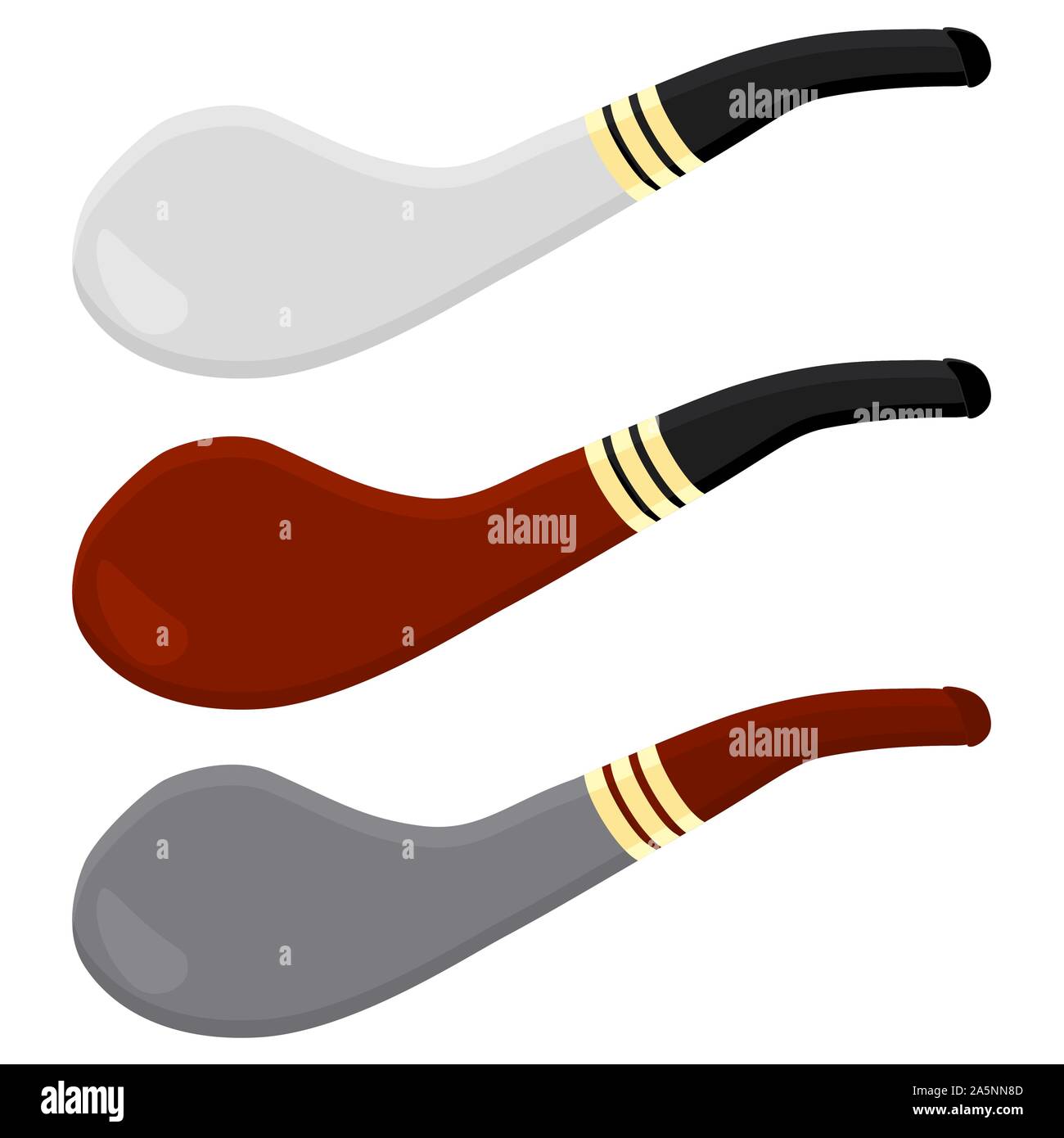 Illustrazione sul tema colorato grande impostare diversi tipi di tubi di fumo di dimensione diversa per il tabacco. Modello di tubo costituito da accessorio di raccolta del fumo Illustrazione Vettoriale