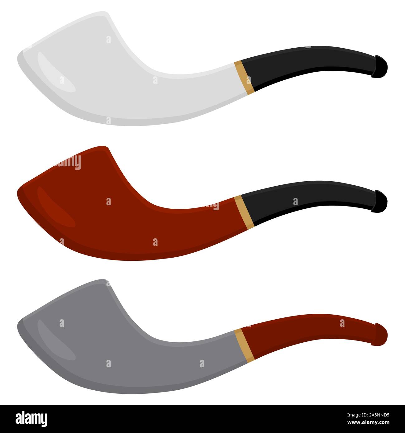 Illustrazione sul tema colorato grande impostare diversi tipi di tubi di fumo di dimensione diversa per il tabacco. Modello di tubo costituito da accessorio di raccolta del fumo Illustrazione Vettoriale