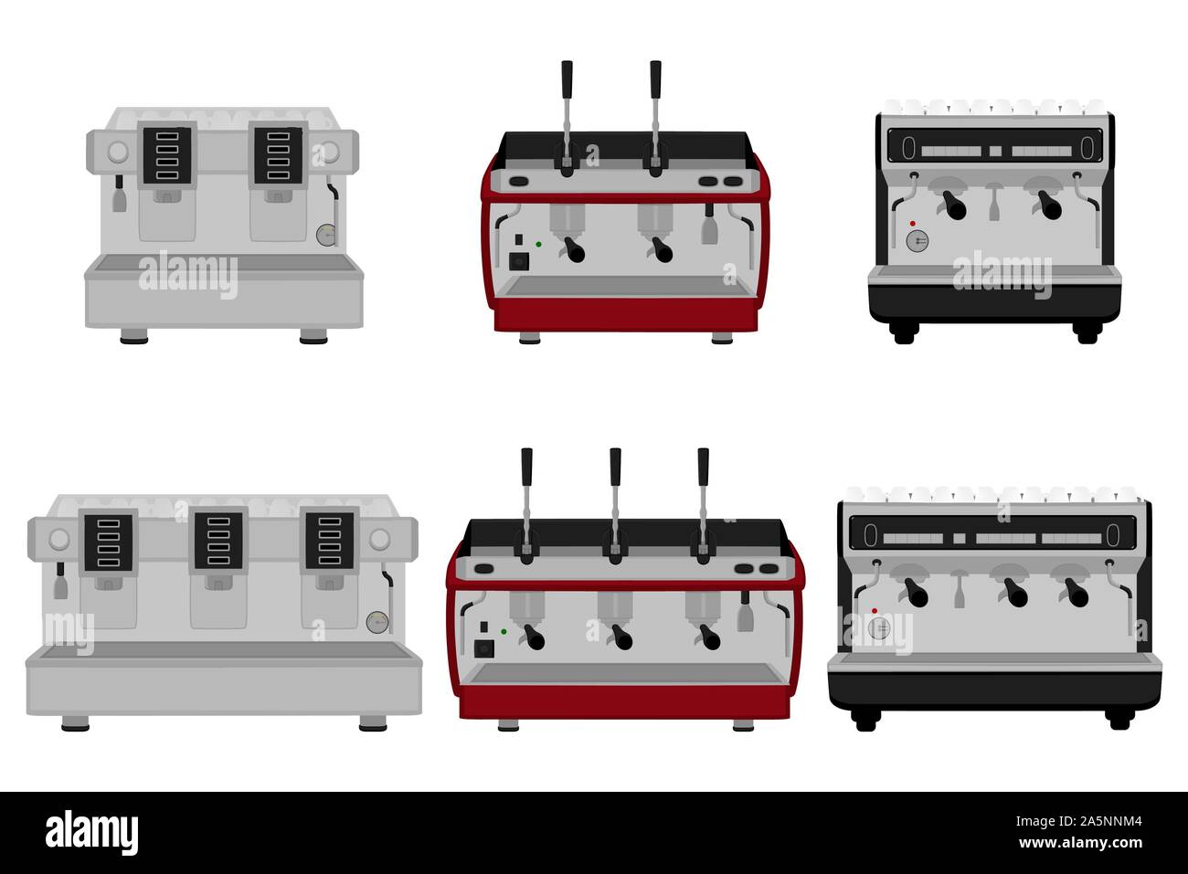 Illustrazione sul tema grande set di colori diversi tipi macchina da caffè, dimensione diversa makers. Macchina per caffè disegno costituito da accessorio di raccolta Illustrazione Vettoriale