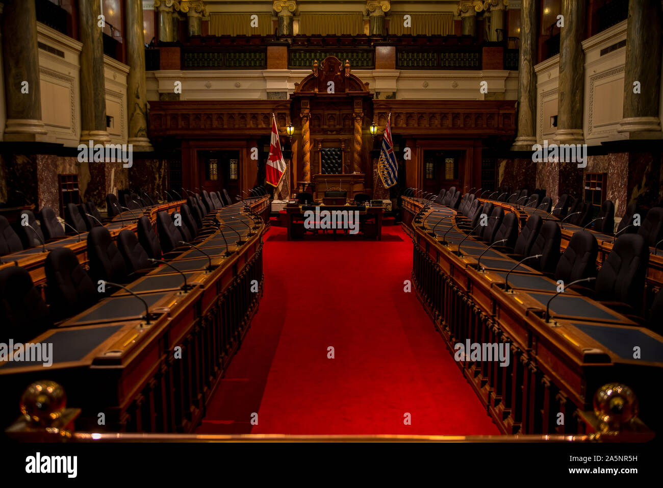 Victoria, British Columbia, Canada. La camera legislativa all'interno dell'edificio del Parlamento. Foto Stock