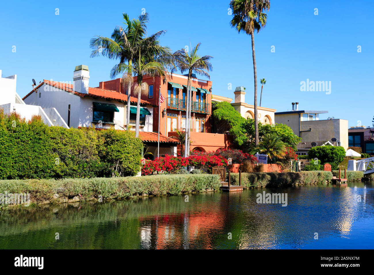 Case sul Grand Canal, Venezia Canal Historic District, Santa Monica, Los Angeles, California, Stati Uniti d'America. Stati Uniti d'America. Ottobre 2019 Foto Stock