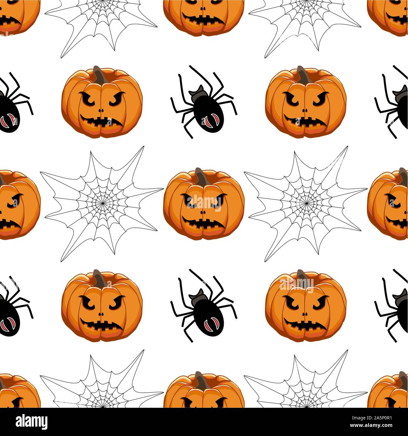 Illustrazione sul tema grande disegno colorato Halloween, seamless arancione zucca. Seamless disegno consistente di zucca raccolta, accessorio a Hallowee Illustrazione Vettoriale