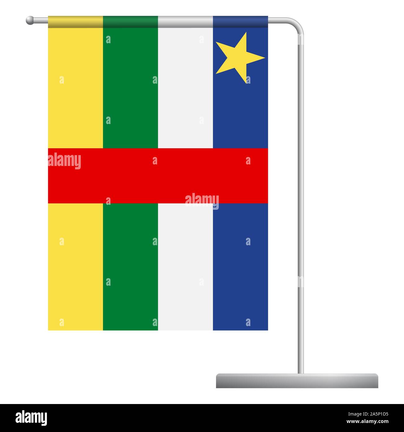 Repubblica Centrafricana tabella bandiera. Pennone di metallo. Bandiera nazionale della Repubblica Centrafricana illustrazione Foto Stock