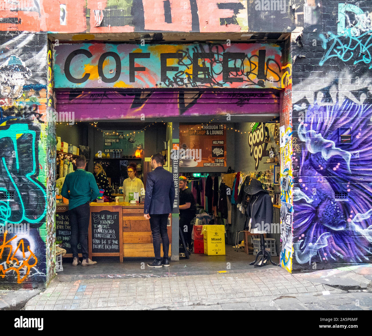 Buona2Go coffee shop in Hosier Lane Melbourne Victoria Australia. Foto Stock