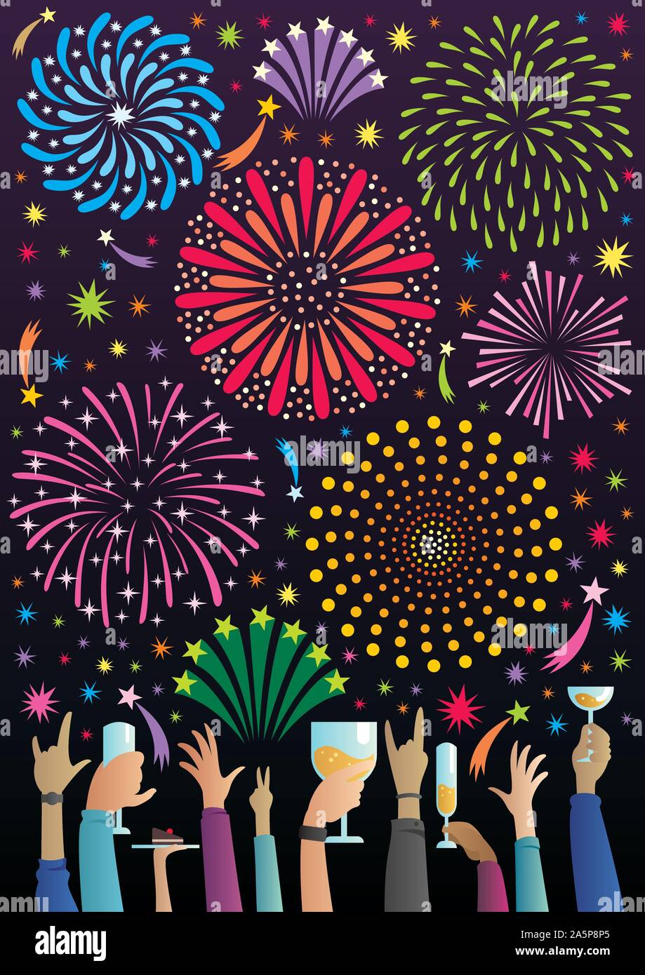 Festa con fuochi d'artificio Illustrazione Vettoriale