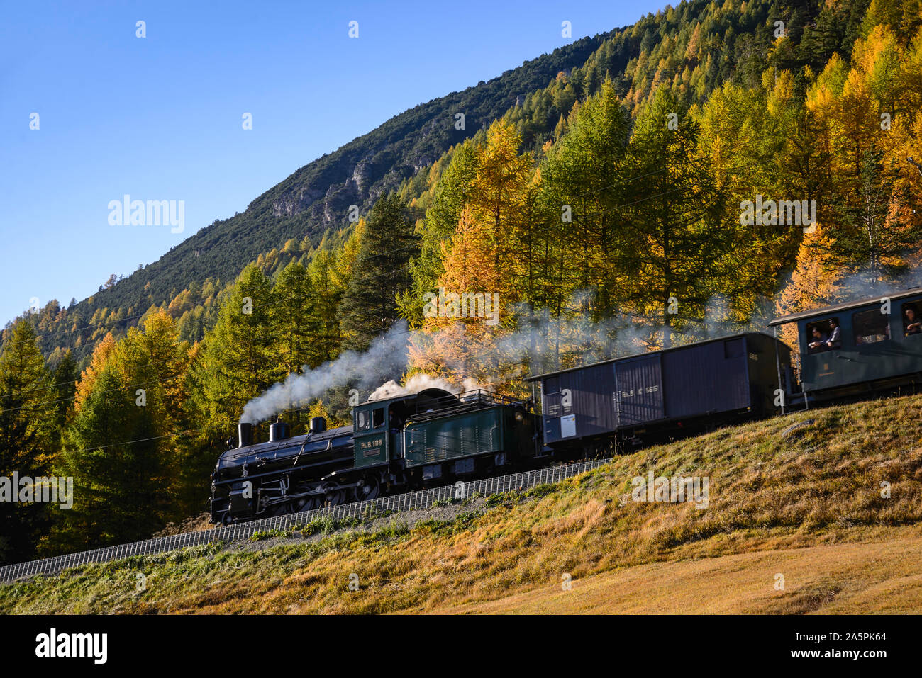 Dampffahrt Rhätische Bahn,Engadin, Grigioni, Schweiz, Europa Foto Stock