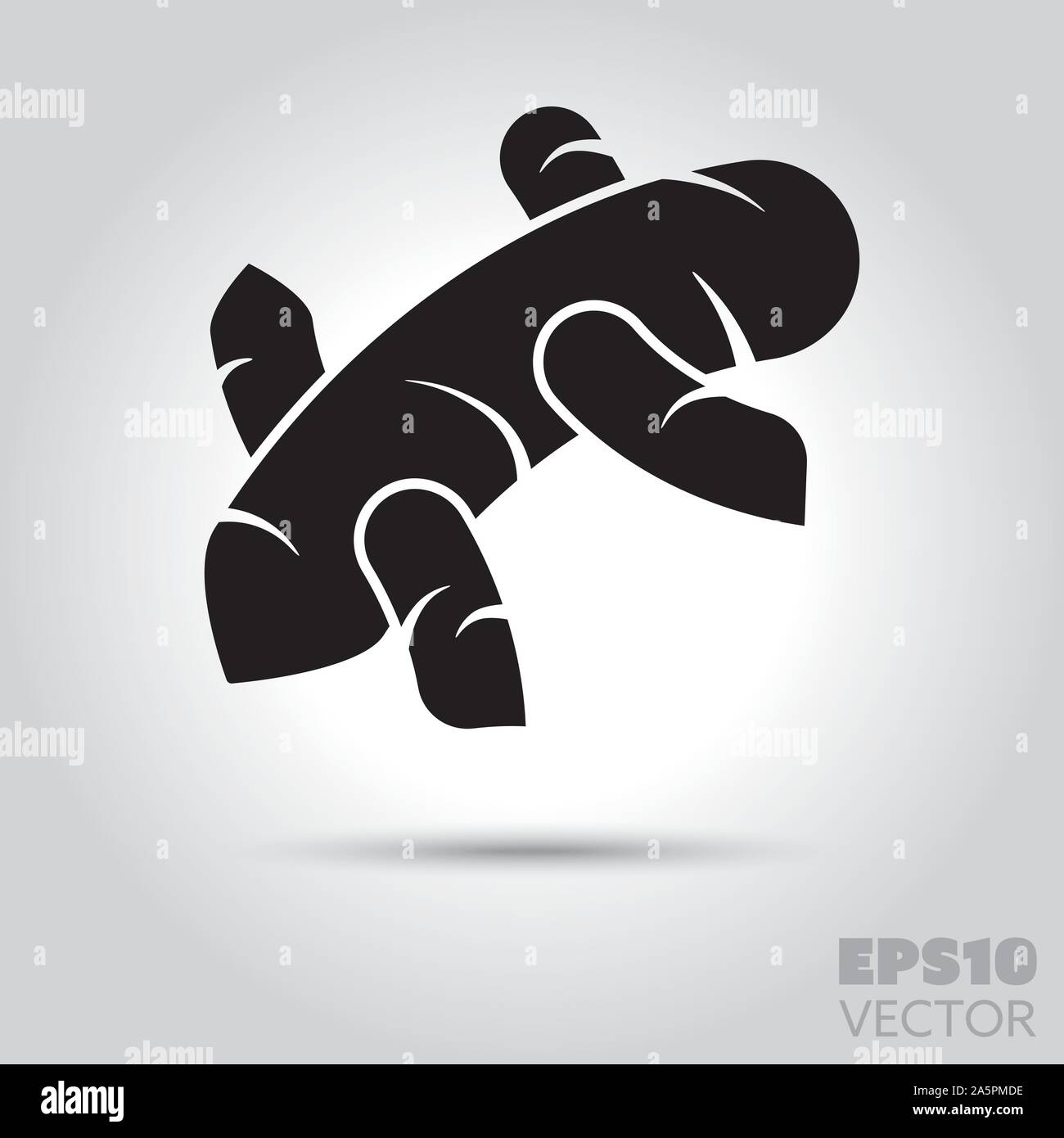 Radice di Zenzero icona solido. Glifo simbolo di spezie. Ingrediente alimentare piatta illustrazione vettoriale. Illustrazione Vettoriale