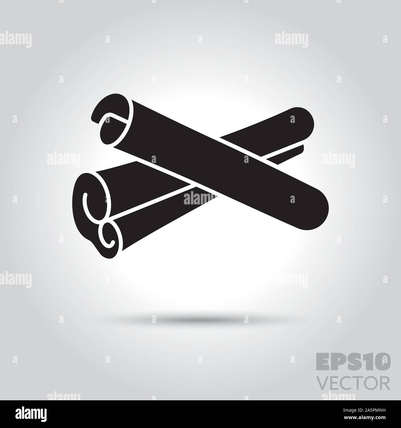 Bastoncini di cannella icona solido. Glifo simbolo di spezie. Ingrediente alimentare piatta illustrazione vettoriale. Illustrazione Vettoriale