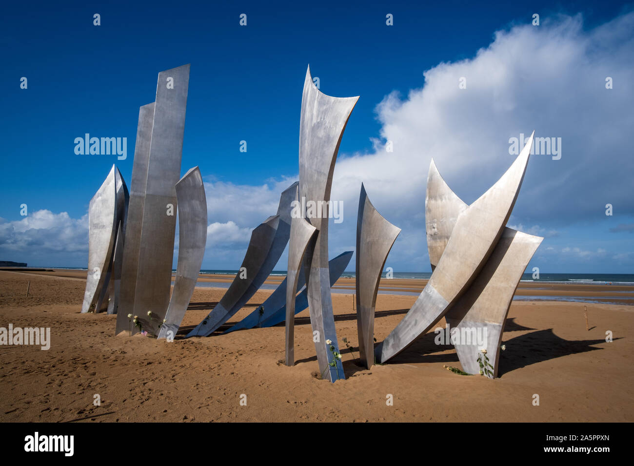 La spiaggia di Omaha, D-Day Memorial 'Les Braves' Foto Stock