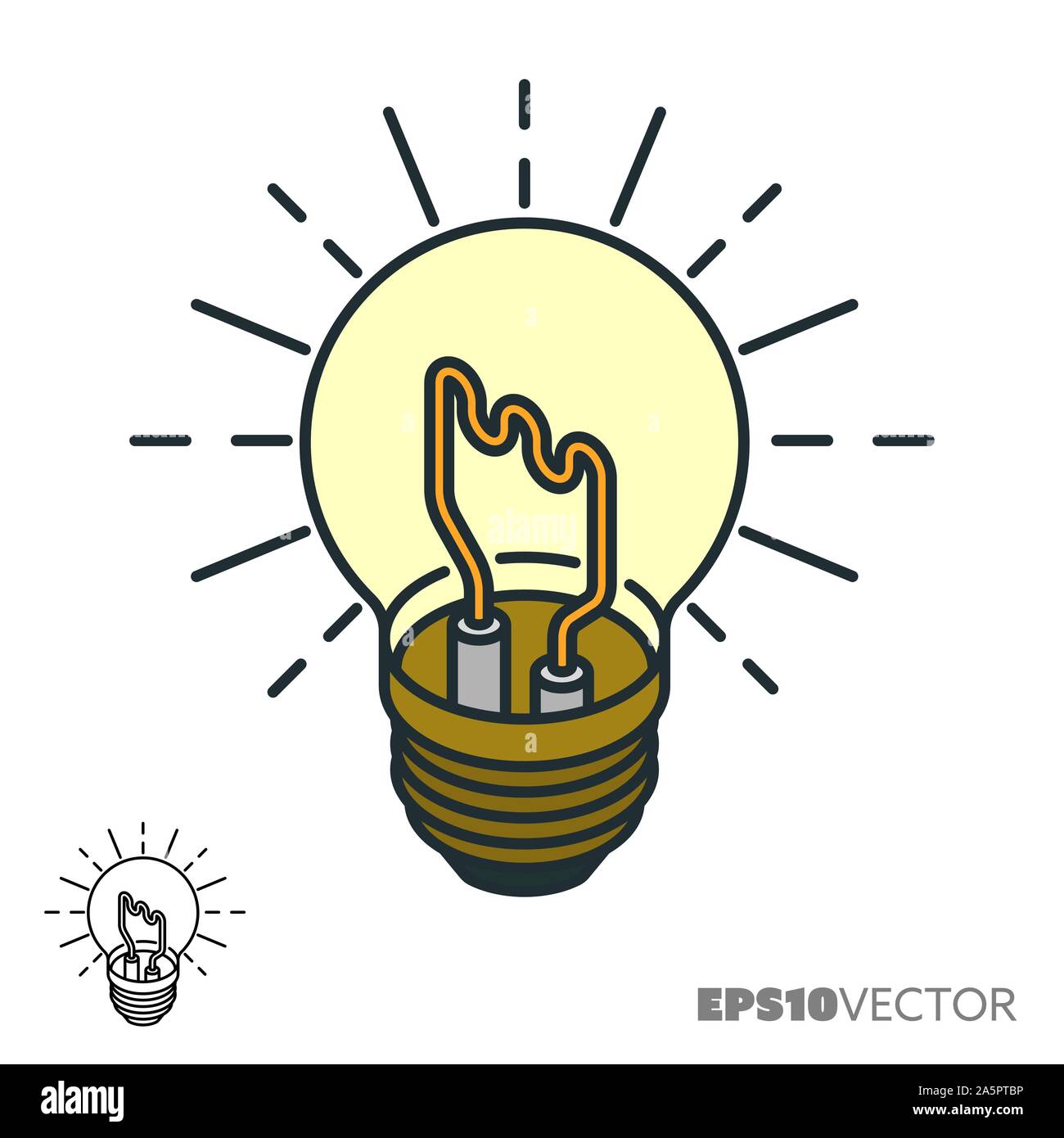 Lampadina icona isometrica, contorno e riempito idea creativa dei simboli. Apparecchi di illuminazione e il concetto di creatività illustrazione vettoriale. Illustrazione Vettoriale