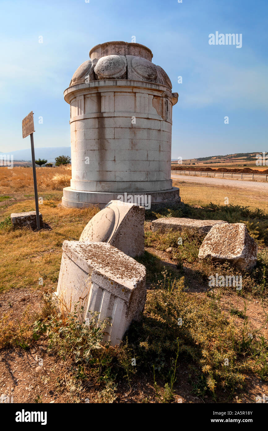 Leuctra Monumento della Vittoria (Trophy) celebra la vittoria tebana oltre gli Spartani il 6 luglio 371 BC, Grecia Foto Stock