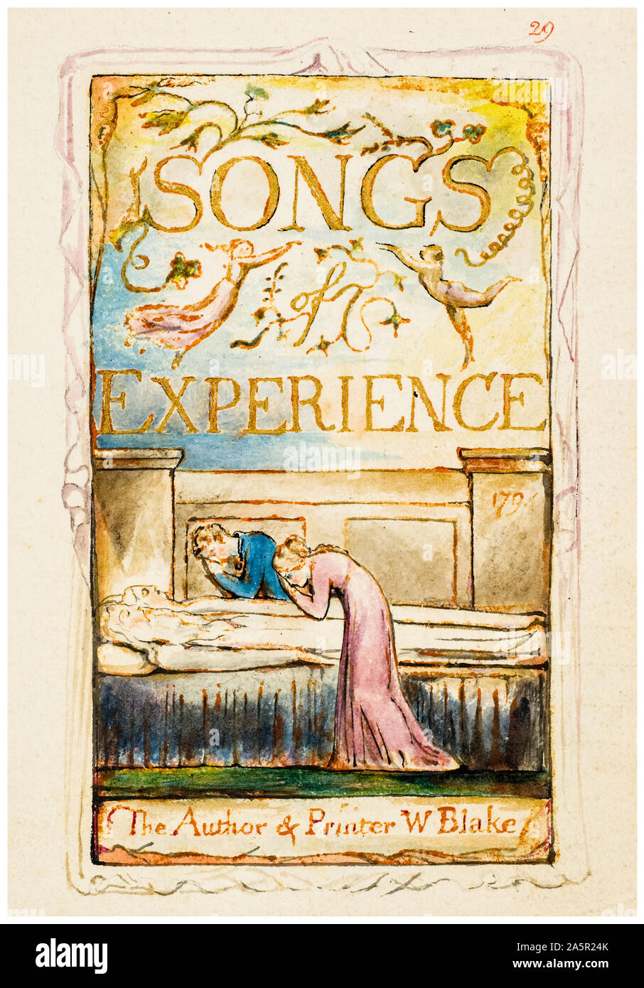 William Blake, canzoni dell'esperienza, pagina del titolo, pittura, incisione di rilievo, a mano, illustrazione, circa 1825 Foto Stock