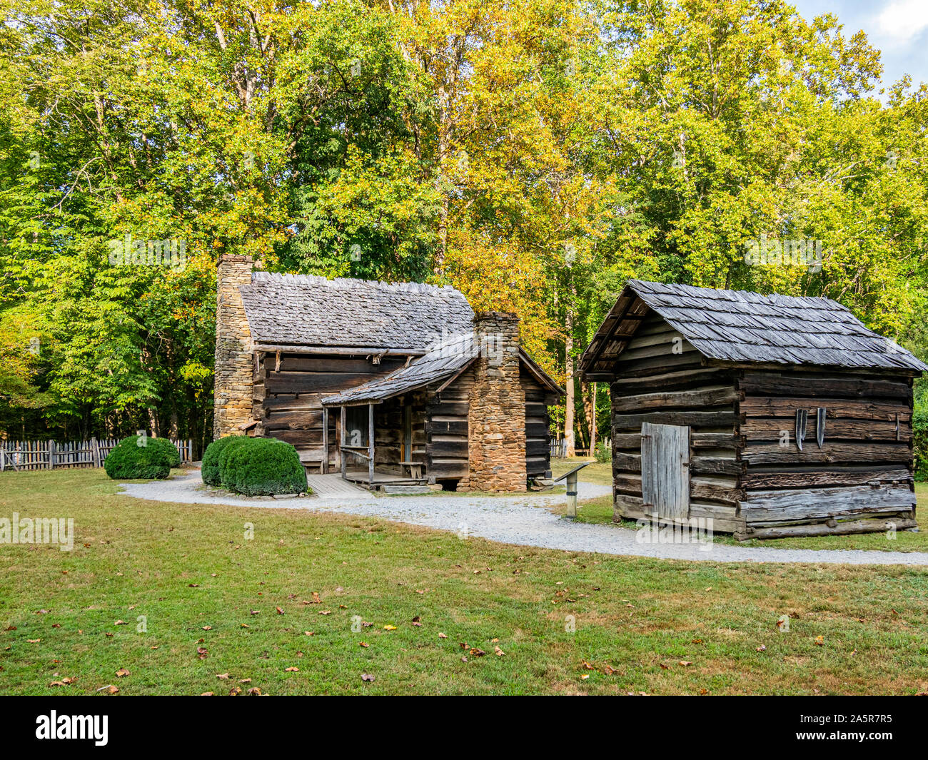 Maso di montagna museo al Oconaluftee Centro Visitatori nel Parco Nazionale di Great Smoky Mountains in Cherokee North Carolina Foto Stock