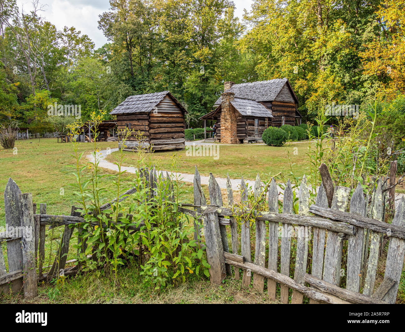 Maso di montagna museo al Oconaluftee Centro Visitatori nel Parco Nazionale di Great Smoky Mountains in Cherokee North Carolina Foto Stock