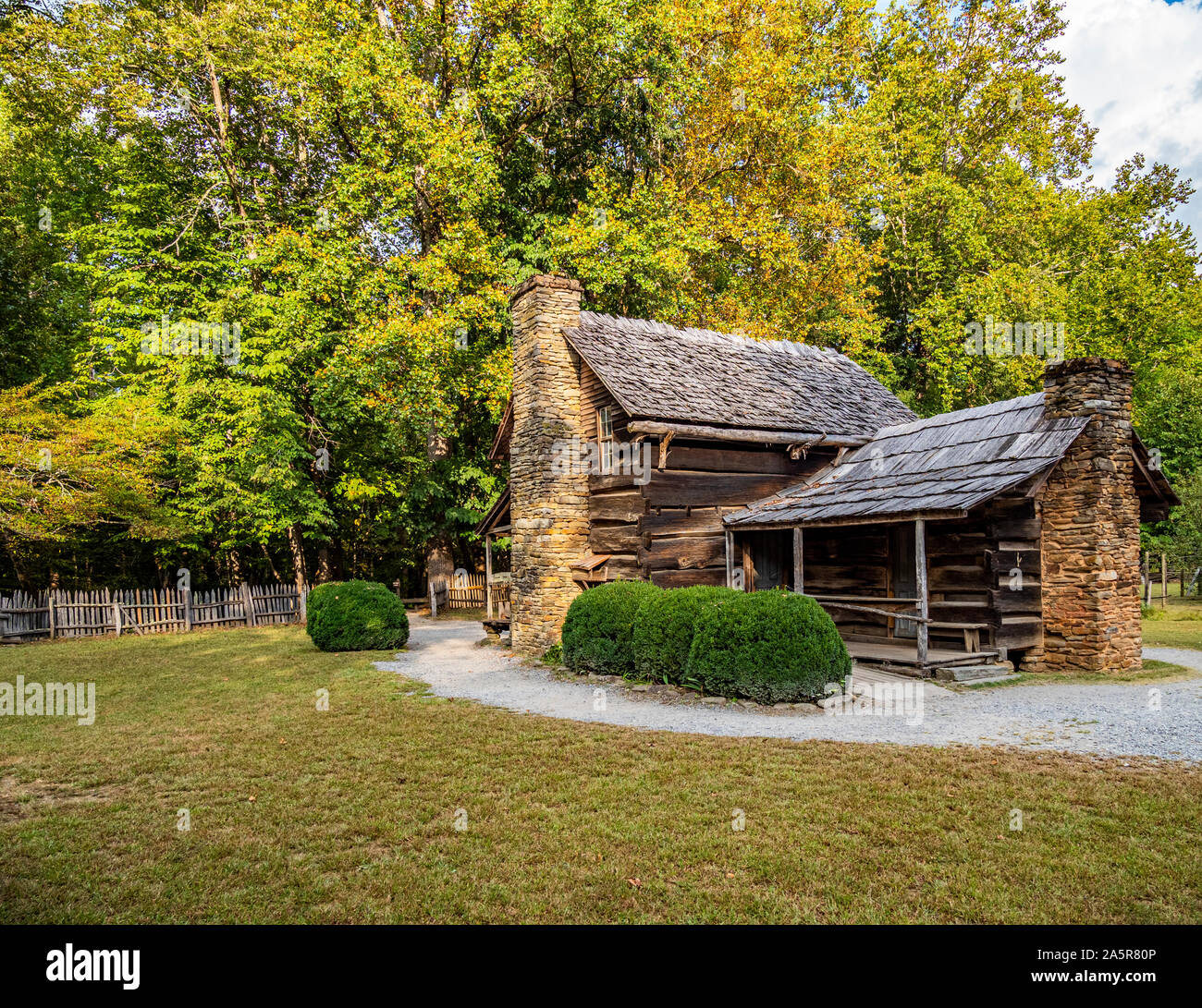 Maso di montagna museo al Oconaluftee Centro Visitatori nel Parco Nazionale di Great Smoky Mountains in Cherokee North Carolina Foto Stock
