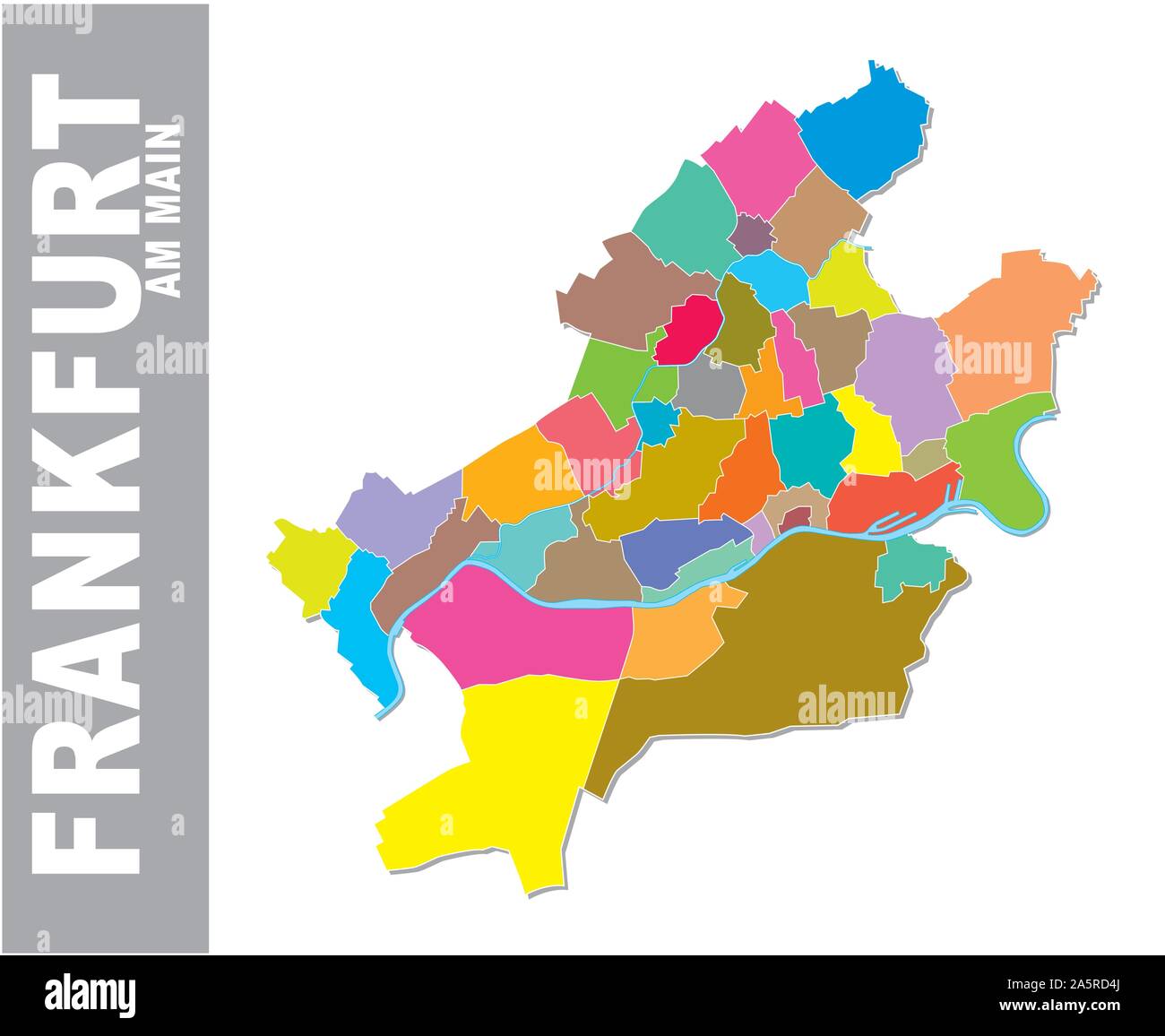 Colorato Frankfurt am Main politica e amministrativa di mappa Illustrazione Vettoriale