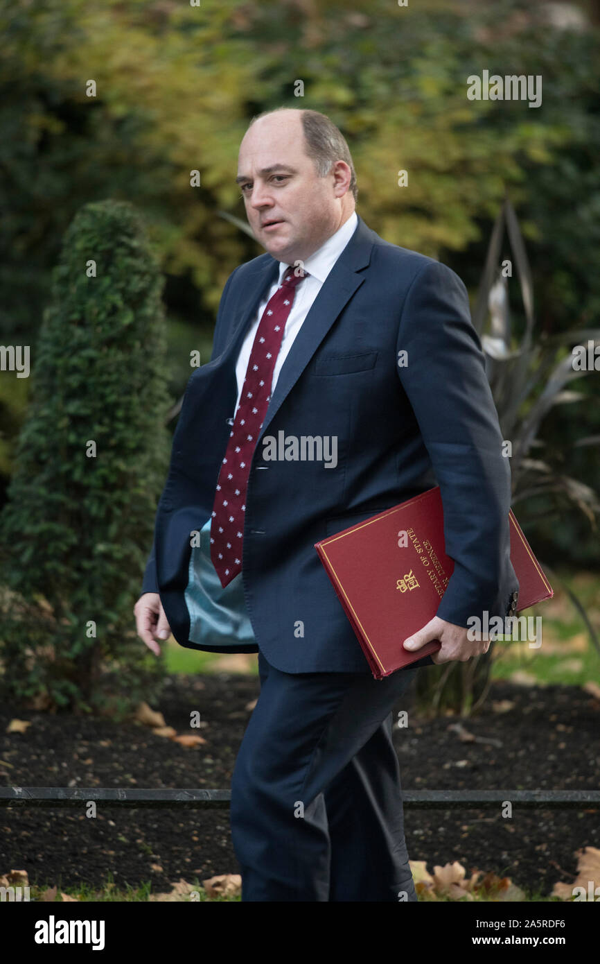 A Downing Street, Londra, Regno Unito. Il 22 ottobre 2019. Ben Wallace, Segretario di Stato per la difesa arriva a Downing Street per la riunione di gabinetto. Credito: Malcolm Park/Alamy Live News. Foto Stock