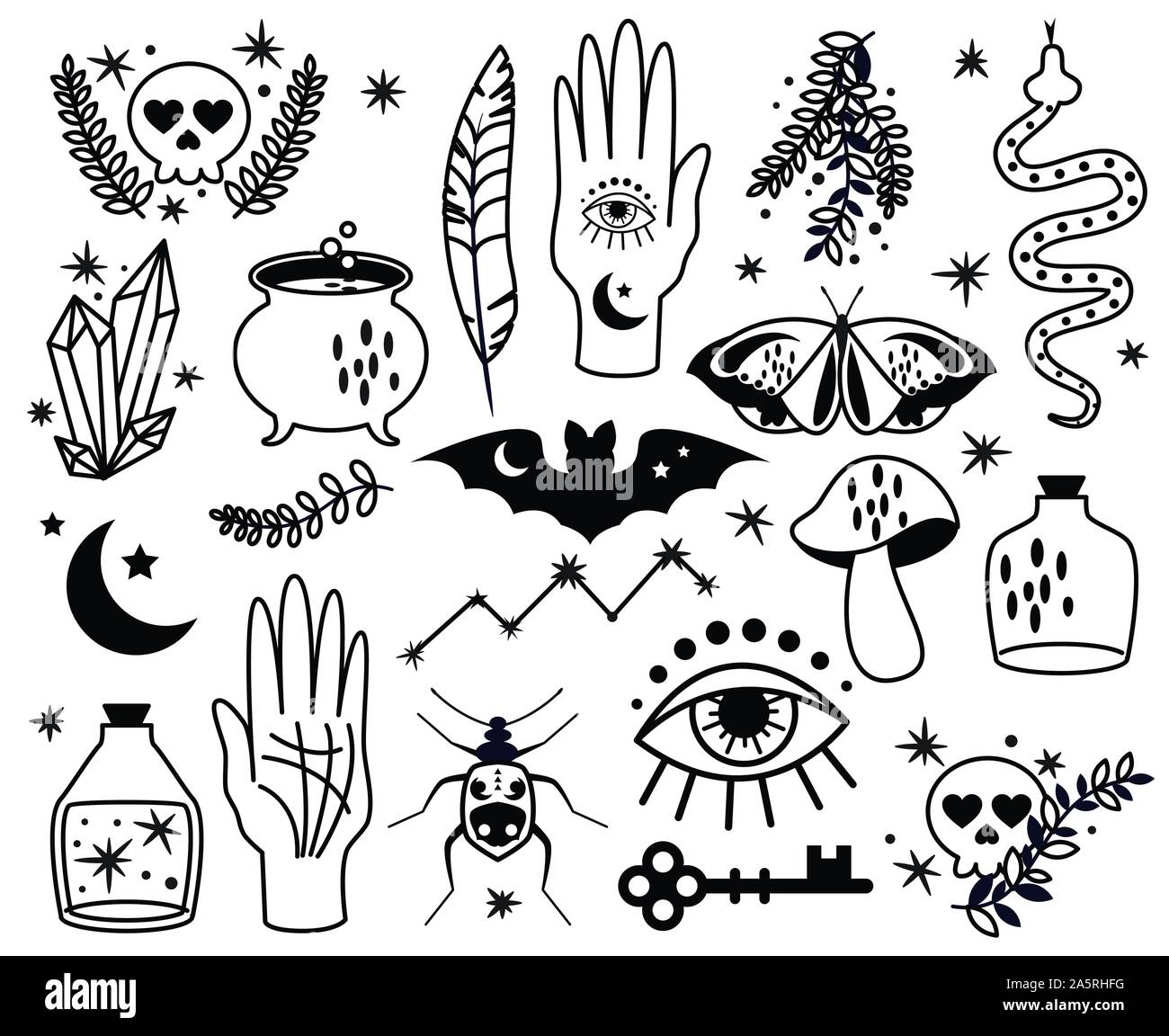 Vettore Collezione di occultismo e i simboli magici e grafica Illustrazione Vettoriale