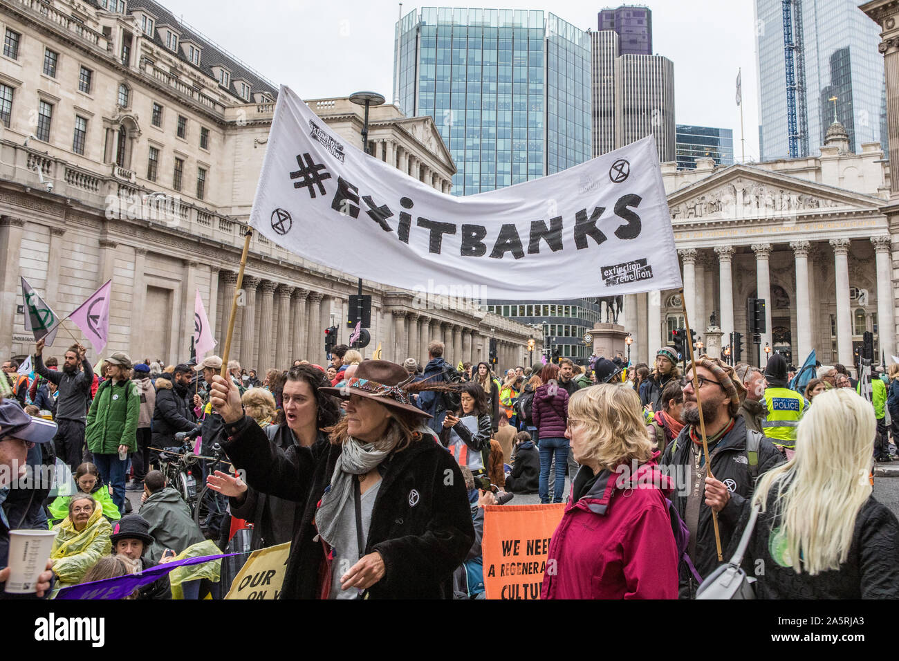 La Ribellione di estinzione il cambiamento climatico proteste Londra Ottobre 2019 Foto Stock