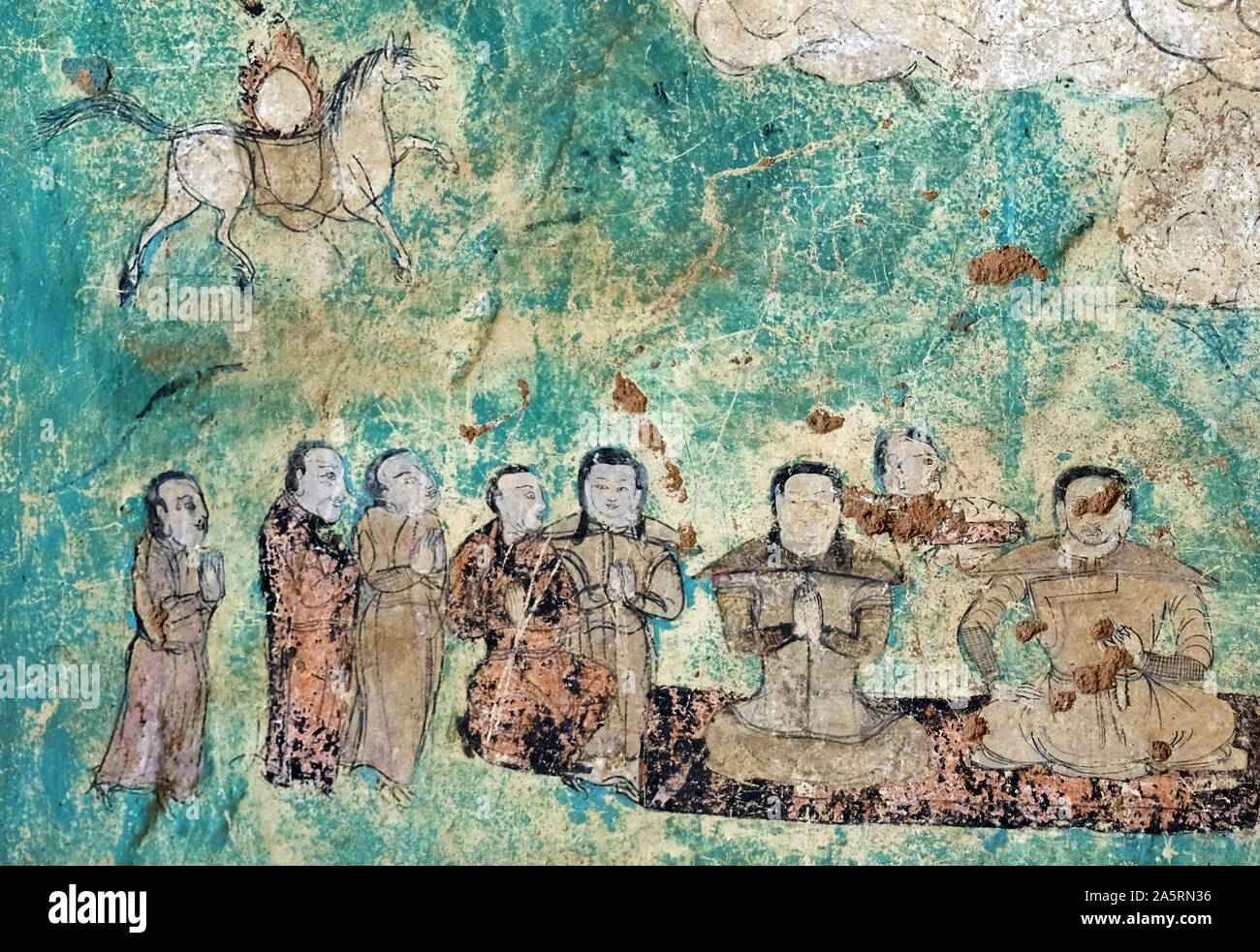 Hohhot. 4 Sep, 2018. Foto scattata il 7 settembre 4, 2018 mostra murales Arjai dentro le grotte in Otog Banner di Ordos, nel nord della Cina di Mongolia Interna Regione Autonoma. Il patrimonio culturale dei lavoratori ha lanciato un programma per il restauro degli affreschi del 1600-anno-vecchio Arjai le grotte in agosto 2018. Da adesso, il rinforzo di roccia delle grotte è stato quasi fatto con tutto il programma prevede di terminare nel 2021 secondo l'amministrazione. Credito: Jia Lijun/Xinhua/Alamy Live News Foto Stock