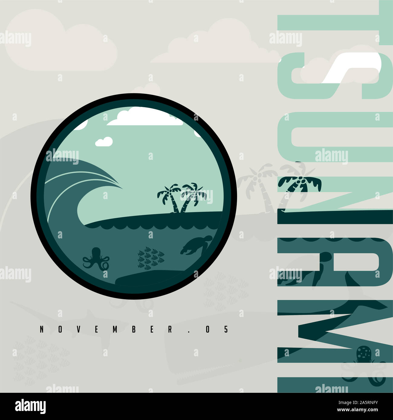 Mondo giorno dello Tsunami, icona dello Tsunami, Novembre 05, disegno vettoriale Foto Stock